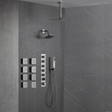 Matte Black Or Brushed nickel or Brushed Gold Rainfall Shower System: 12" or 16" with 5-Way Thermostatic Valve, Body Jets