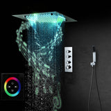 Bluetooth Music 64 LED colors 20inch chrome flushed on rainfall waterfall mist shower systems 3 or 4 way thermostatic valve with touch panel