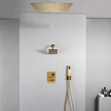 20 inch ceiling or flush mount Brushed gold 3 way thermostatic shower faucet with high pressure 6 '' head  and handle sprayer