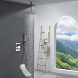 Ceiling mounted 3 functions Thermostatic  Brushed Nickel rain Shower Faucet With waterfall tub spout