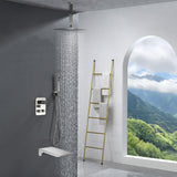 Brushed nickel Ceiling mount Brushed gold 3 way Thermostatic Shower valve system with tub spout that each function run all together and separately
