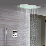 20inch Brushed nickel ceiling or flush mount rainfall waterfall shower systems 3 way thermostatic shower faucet that available in both led light or non-led light options