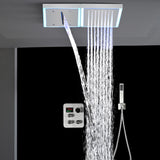 Flush Mount 16 x 16 inch or 32 x 8 inch rainfall waterfall 64 LED light Shower Head 3 way Digital Display Shower Faucet