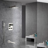Brushed Nickel Wall Mount 3-Way Thermostatic Shower Valve System with Tub Spout