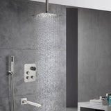 Brushed Nickel Ceiling Mount 3-Way Thermostatic Shower Valve System with Tub Spout