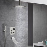 Ceiling mounted 3 functions Thermostatic  Brushed Nickel rain Shower Faucet With waterfall tub spout