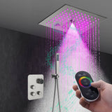 Flushed mount 12 inch 64 LED colors light Brushed gold Bluetooth Music 3 ways Shower Faucet