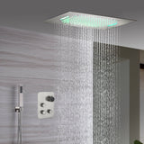 20inch Brushed nickel ceiling or flush mount rainfall waterfall shower systems 3 way thermostatic shower faucet that available in both led light or non-led light options