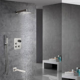 Brushed Nickel Wall Mount 3-Way Thermostatic Shower Valve System with Tub Spout