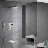 Brushed Nickel Wall Mount 3-Way Thermostatic Shower Valve System with Tub Spout