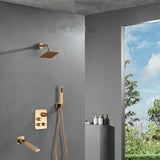 Champagne Bronze Wall Mount  Head 3-Way Thermostatic Shower Faucet with Tub Spout