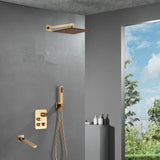 Champagne Bronze Wall Mount  Head 3-Way Thermostatic Shower Faucet with Tub Spout