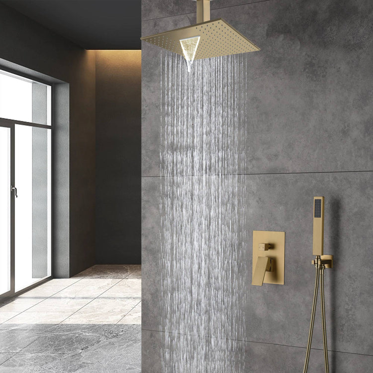 Brushed Gold 12 Inch or 16 inch Rain head Ceiling Mount two way pressu ...