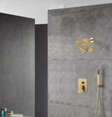 6 Inch Regular shower head wall Mount Brushed Gold two functions Shower System with pressure balance rough in valve and trim