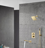 wall  mount regular head  Brushed gold 3 way Thermostatic Shower valve system with tub spout that each function run all together and separately
