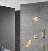 wall  mount regular head  Brushed gold 3 way Thermostatic Shower valve system with tub spout that each function run all together and separately