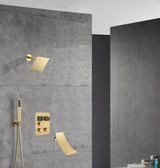 wall  mount regular head  Brushed gold 3 way Thermostatic Shower valve system with tub spout that each function run all together and separately