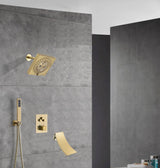 wall  mount regular head  Brushed gold 3 way Thermostatic Shower valve system with tub spout that each function run all together and separately