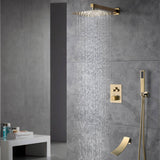 Brushed gold 3 way Thermostatic Shower valve system with tub spout that each function run all together and separately