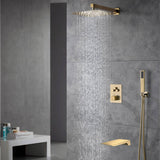 Brushed gold 3 way Thermostatic Shower valve system with tub spout that each function run all together and separately