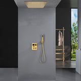 20'' or 24'' Rainfall Waterfall Brushed Gold Ceiling-Mounted 3-Way Thermostatic Shower System, 4 valve Opitions