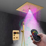 Flushed mount 12 inch 64 LED colors light Brushed gold Bluetooth Music 3 ways Shower Faucet
