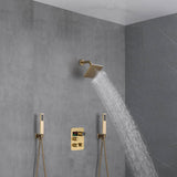 Brushed Gold Wall-Mounted Shower Faucet with 3-Way Digital Display, Optional 6'' Regular Head or 12'' Rain Head
