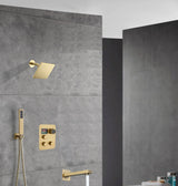 wall  mount regular head  Brushed gold 3 way Thermostatic Shower valve system with tub spout that each function run all together and separately
