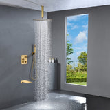 Brushed Gold Ceiling Mount 3-Way Thermostatic Shower Valve System with Waterfall Tub Spout - Simultaneous or Separate Functionality