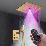 Flushed mount 12 inch 64 LED colors light Brushed gold Bluetooth Music 3 ways Shower Faucet
