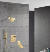 wall  mount regular head  Brushed gold 3 way Thermostatic Shower valve system with tub spout that each function run all together and separately