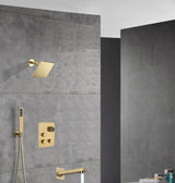 wall  mount regular head  Brushed gold 3 way Thermostatic Shower valve system with tub spout that each function run all together and separately