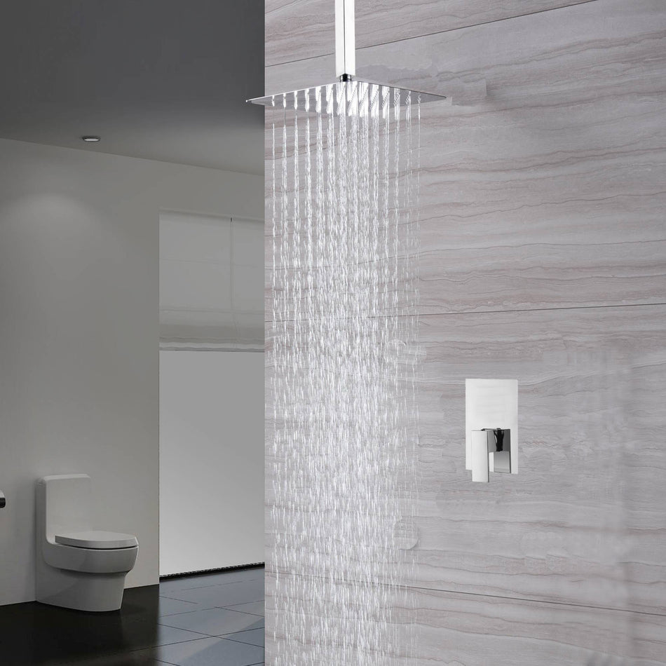 Single functions shower faucet pressure balance rough in valve with ceiling mount rain head