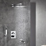 12-Inch or 16-Inch Chrome Wall-Mounted Rain Shower Head With or Without LED - 3-Way Thermostatic Shower Faucet with Tub Spout - Independent or Combined Functionality