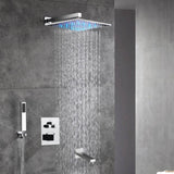 12-Inch or 16-Inch Chrome Wall-Mounted Rain Shower Head With or Without LED - 3-Way Thermostatic Shower Faucet with Tub Spout - Independent or Combined Functionality