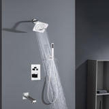 Chrome High Water Pressure 6''  Regular head Wall Mounted 3-Way thermostatic Shower Faucet System With tub Spout