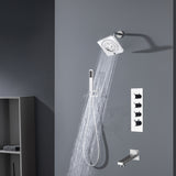 Chrome High Water Pressure 6''  Regular head Wall Mounted 3-Way thermostatic Shower Faucet System With tub Spout