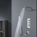 Chrome High Water Pressure 6''  Regular head Wall Mounted 3-Way thermostatic Shower Faucet System With tub Spout