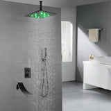 Ceiling Mount Matte Black 3-Way Thermostatic Shower Faucet Set - Choose from 12 inch or 16 inch Rain Shower Head with Tub Spout