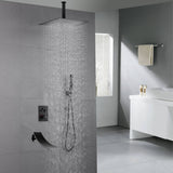 Ceiling Mount Matte Black 3-Way Thermostatic Shower Faucet Set - Choose from 12 inch or 16 inch Rain Shower Head with Tub Spout