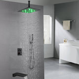 Ceiling Mount Matte Black 3-Way Thermostatic Shower Faucet Set - Choose from 12 inch or 16 inch Rain Shower Head with Tub Spout