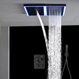 Flush Mount 16 x 16 inch or 32 x 8 inch rainfall waterfall 64 LED light Shower Head 3 way Digital Display Shower Faucet