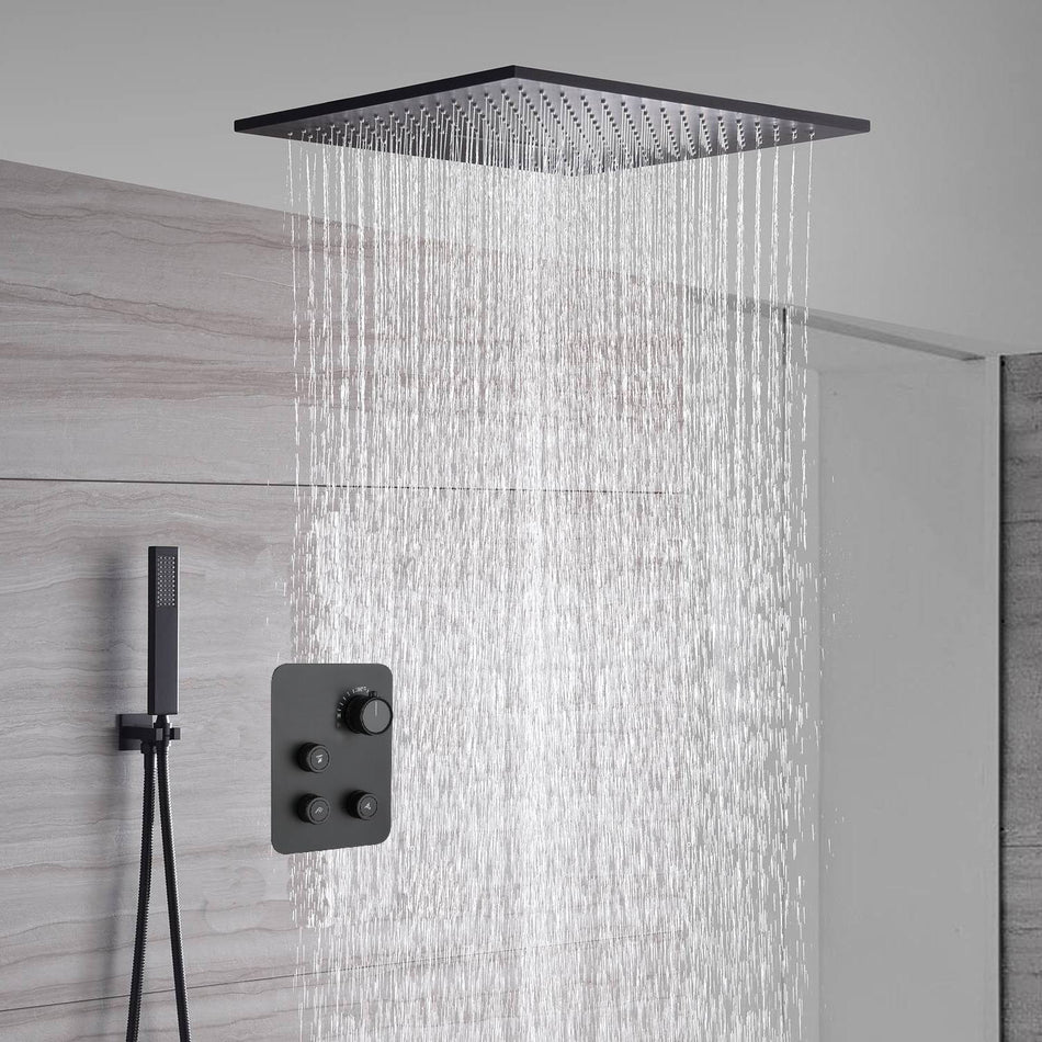 Matte Black 20'' or 24'' Ceiling or Flush Waterfall and Rainfall Digital Shower Set with Hand Shower