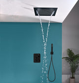 waterfall rainfall 20'' or 24 '' Flushed on ceiling matte Black 3 way thermostatic shower faucets