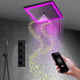 Flushed mount 12 inch 64 LED colors light Brushed gold Bluetooth Music 3 ways Shower Faucet