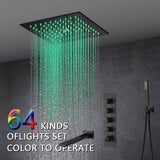 Flushed mount 12 inch  64 LED colors light Matte Black  Bluetooth Music 4 Way Thermostatic Shower Faucet with Tub Spout