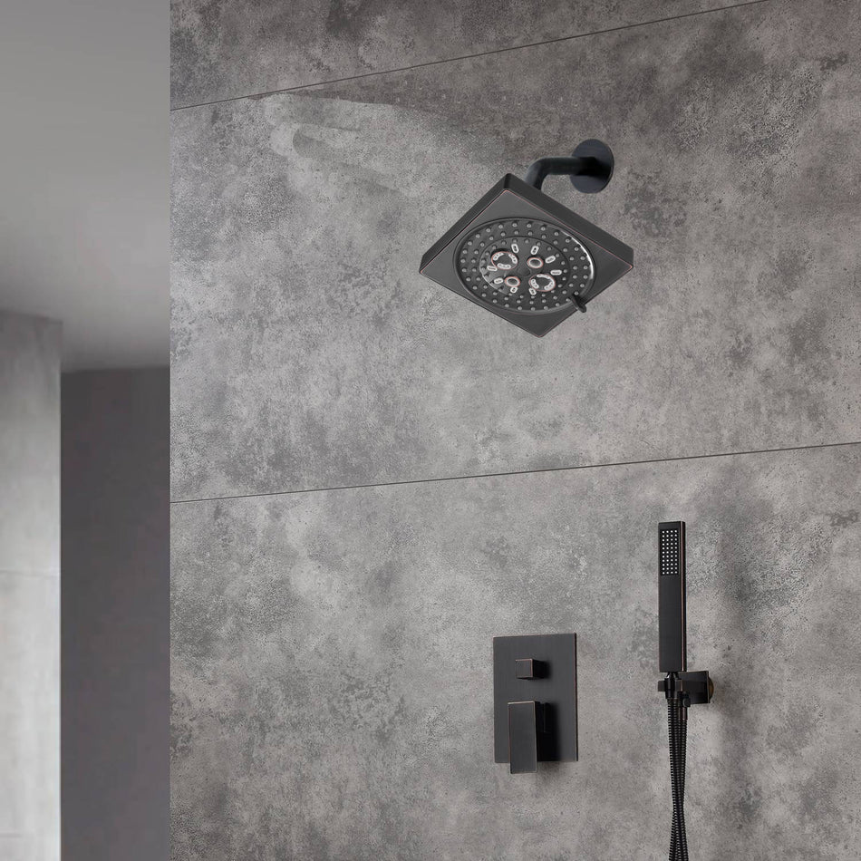 High Water Pressure Wall-Mounted Oil Rubbed Bronze 6-Inch Regular Shower Head with Handheld Shower: 2-Way Faucet System
