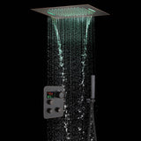64 LED light Bluetooth Music 20-inch Rainfall Waterfall Flush Mounted Oil Rubbed Bronze 3-Way Thermostatic Shower Faucet System