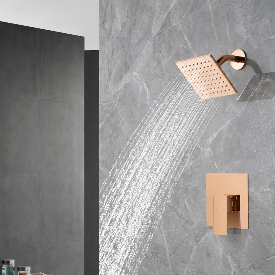 High Water Pressure 6-Inch Rose Gold Wall Mounted Single Function Pressure Balance Shower Faucet with Regular Head