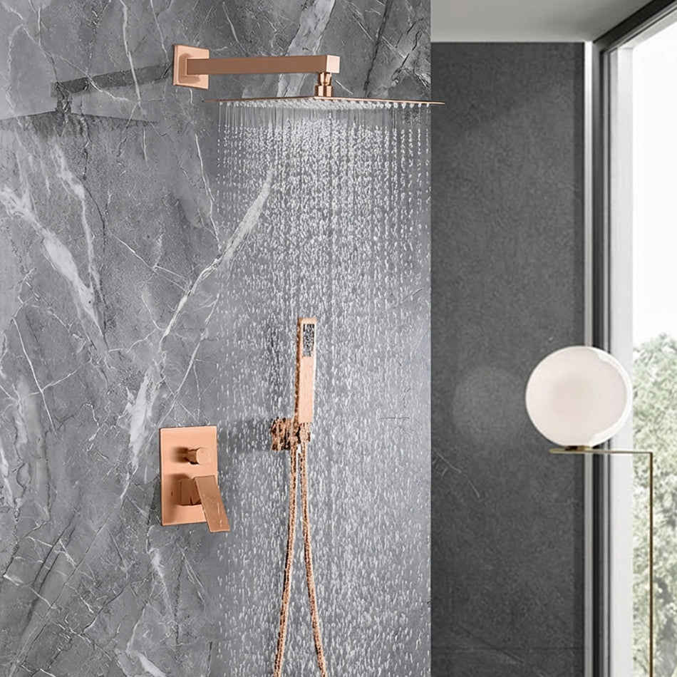 12-inch Rose Gold Wall Mounted Pressure Balance Shower System Rough-in Valve Body and Trim